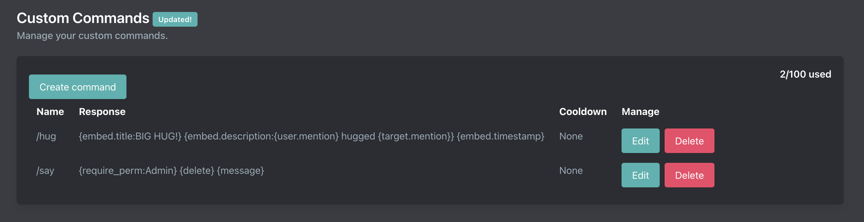 Custom commands setup